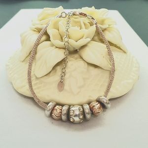Dyadema 925 Italy Bracelet with Rose & Silver Beads (Adjustable!)